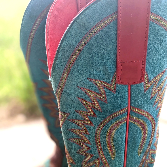 MACIE BEAN M9011 "Wave on Wave" Chevron toast/turquoise cowgirl rodeo boots sz 6 - Picture 11 of 15